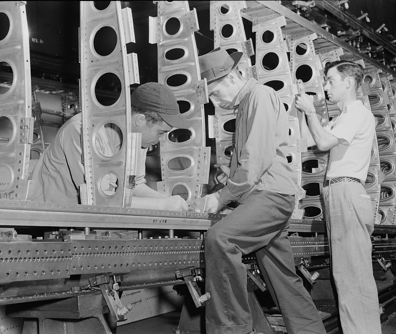 B-24 Liberator bombers on the Willow Run production line, WWII