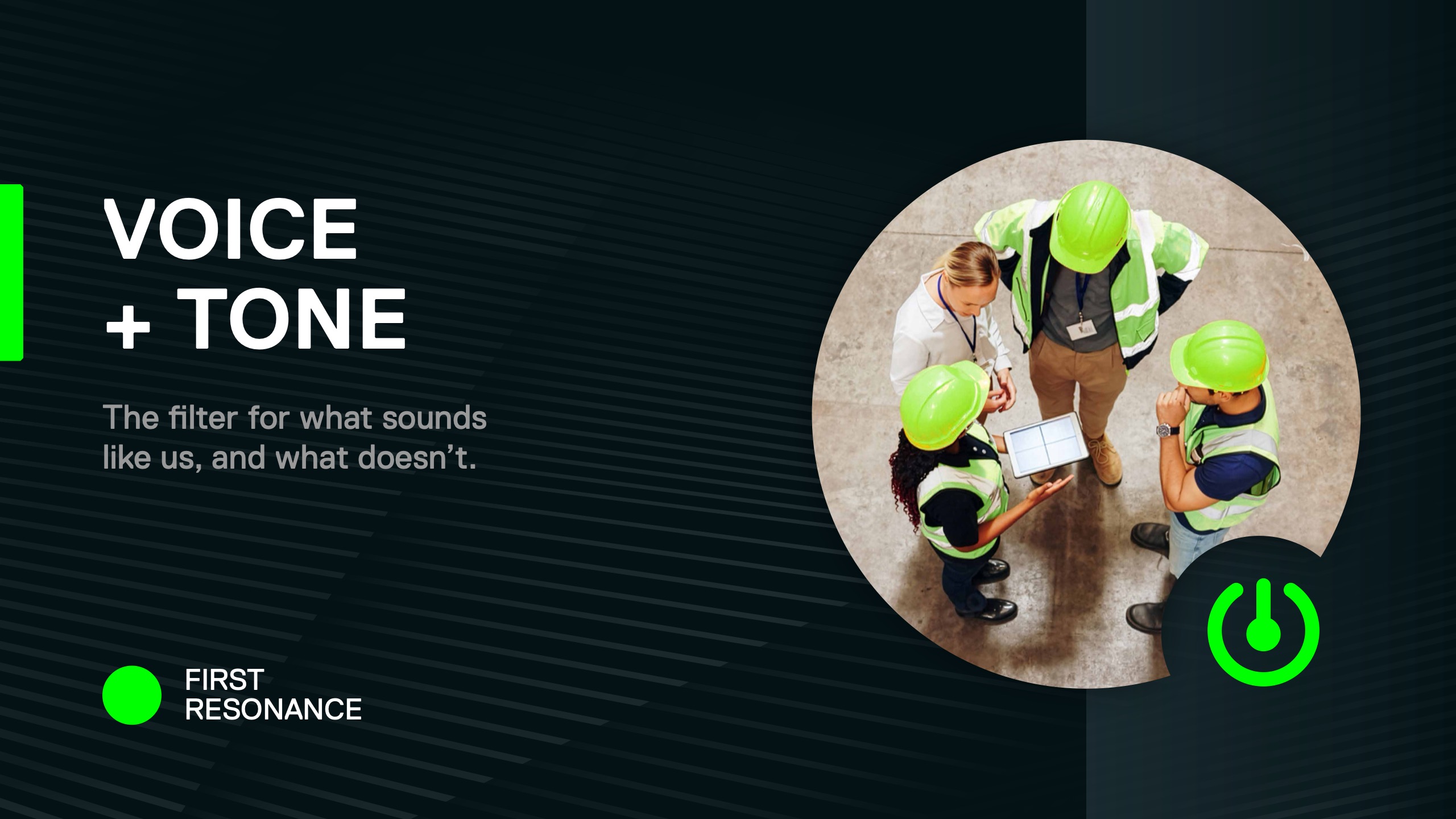 First Resonance Narrative Core — Voice + Tone section divider