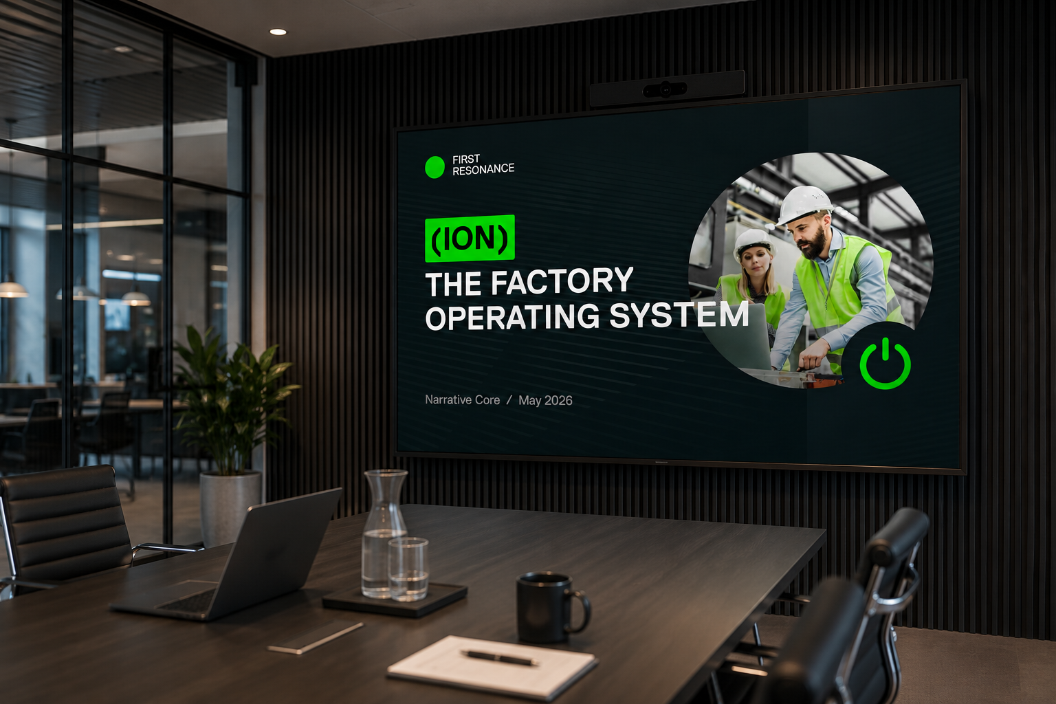 First Resonance Narrative Core — (ION) The Factory Operating System on a conference room display
