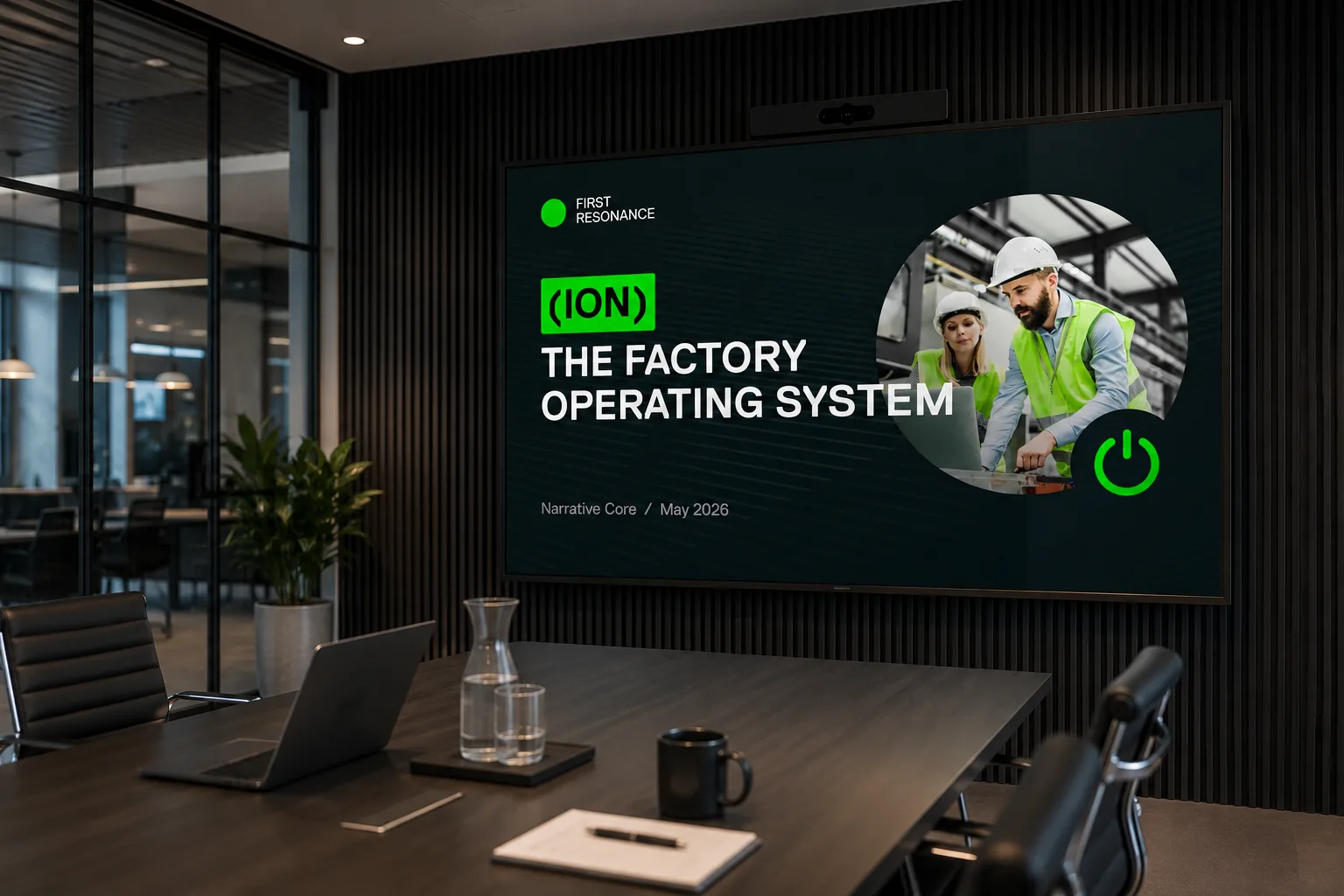 First Resonance Narrative Core — (ION) The Factory Operating System cover slide