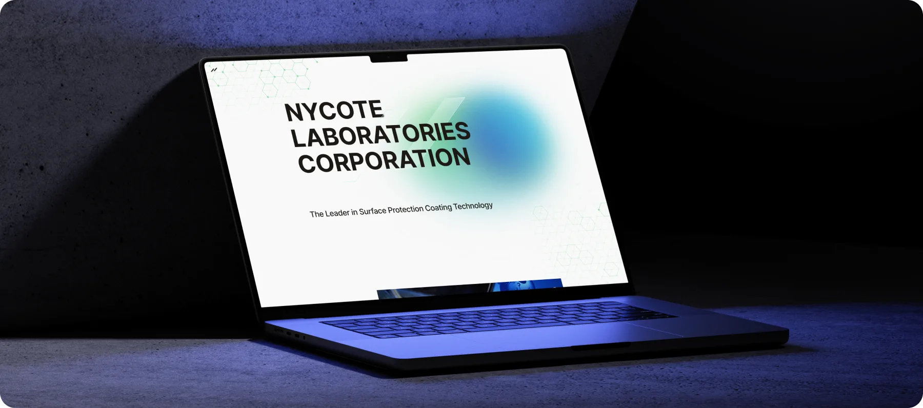 Nycote Laboratories website homepage on laptop